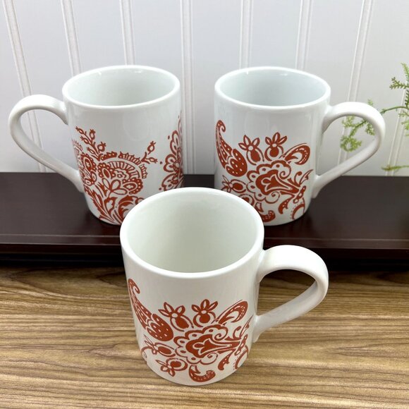 Corelle Coordinates Set of 3 Red Paisley Coffee Mugs Stoneware - Picture 2 of 12